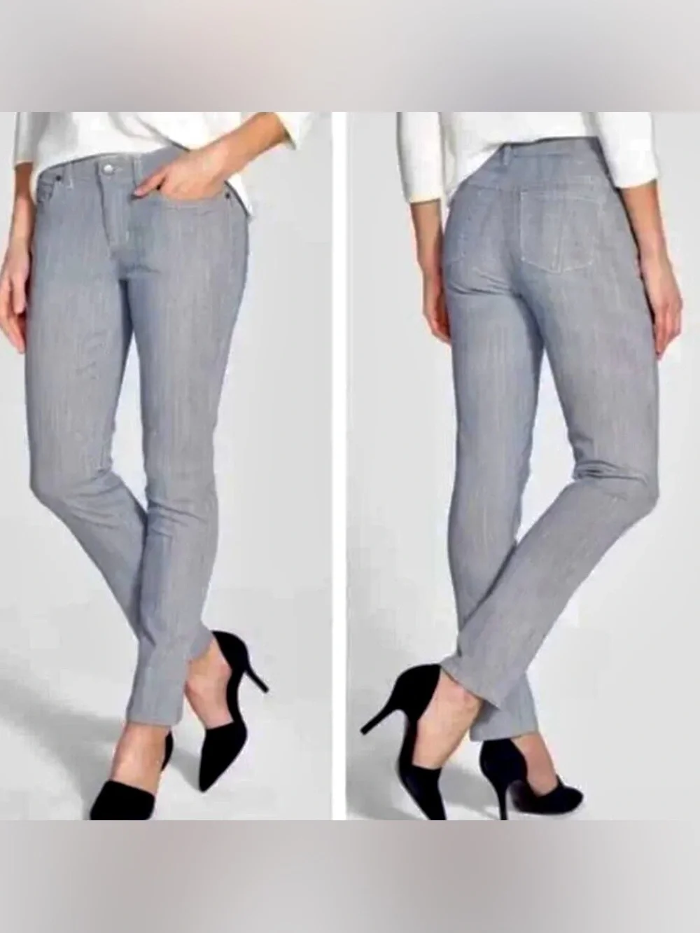 Eileen Fisher Blue and White Railroad‎ Stripe Slim Boyfriend Jeans Size 10